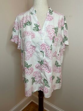 Piyama Floral Pajama Set M Pink Hydrangea Rayon Button Front